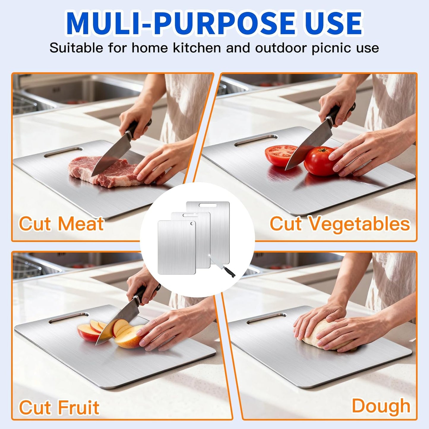 Titanium Cutting Board Set of 1, 18 * 12inches, Titanium Cutting Boards for Kitchen, Food Grade Metal Double Sided Chopping Boards for Kitchen Counter Meat Vegetable Fruit Outdoor Camping