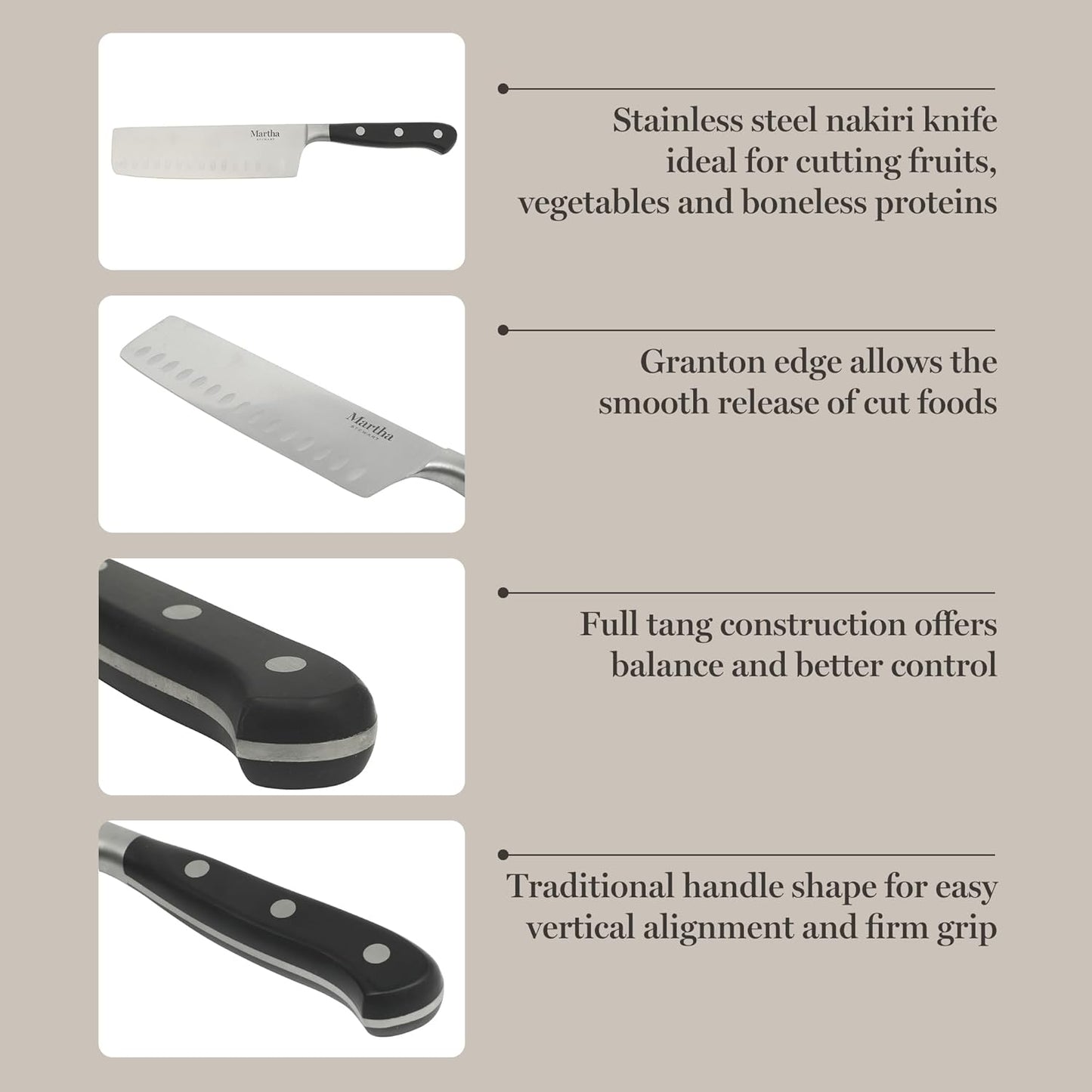 Martha Stewart Carverton 10" Hollow Edge Slicer Knife, High Carbon Stainless Steel Kitchen Knives w/Black Triple Riveted Handle