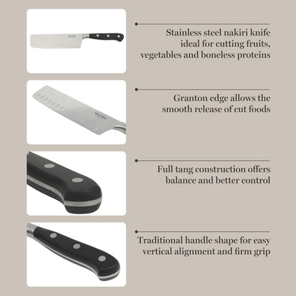 Martha Stewart Carverton 10" Hollow Edge Slicer Knife, High Carbon Stainless Steel Kitchen Knives w/Black Triple Riveted Handle