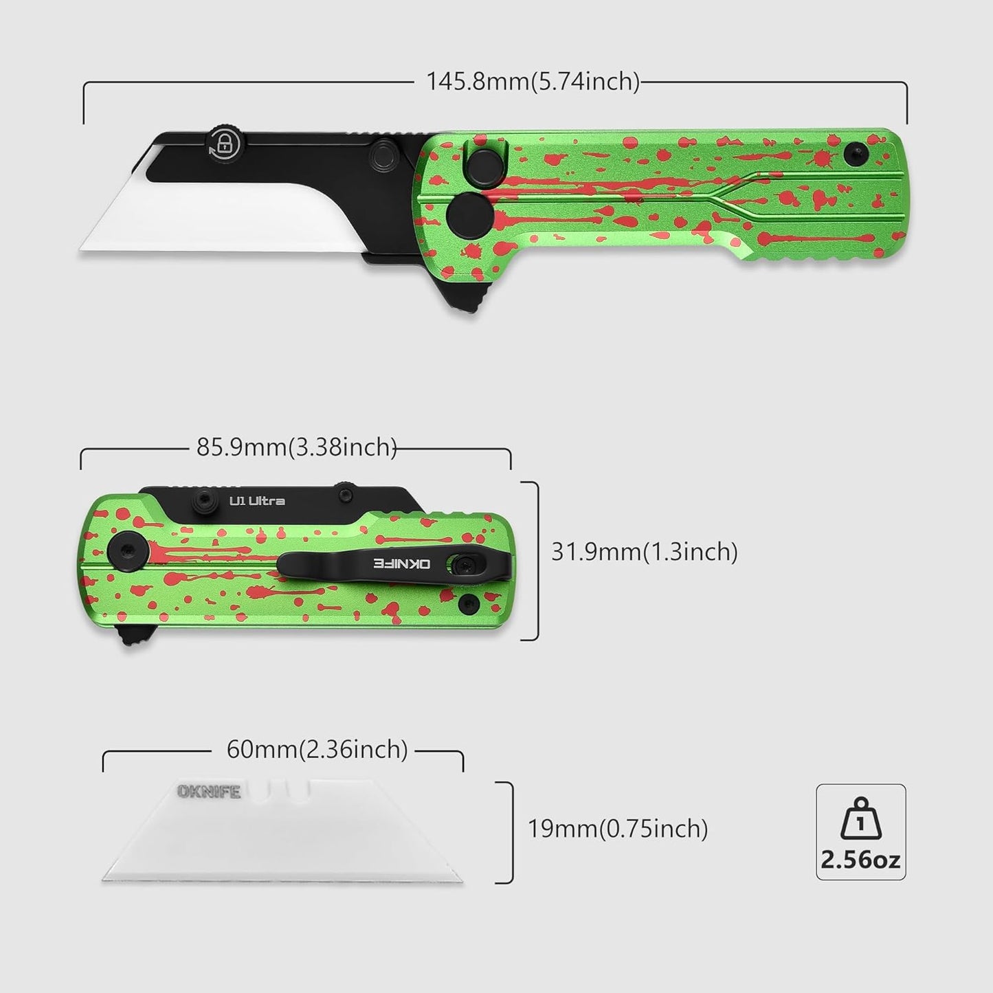OKNIFE U1 Ultra Titanium Pocket Folding Utility Knife w/Ceramic Blade, Button Lock EDC Box Cutter with Clip for Men Women