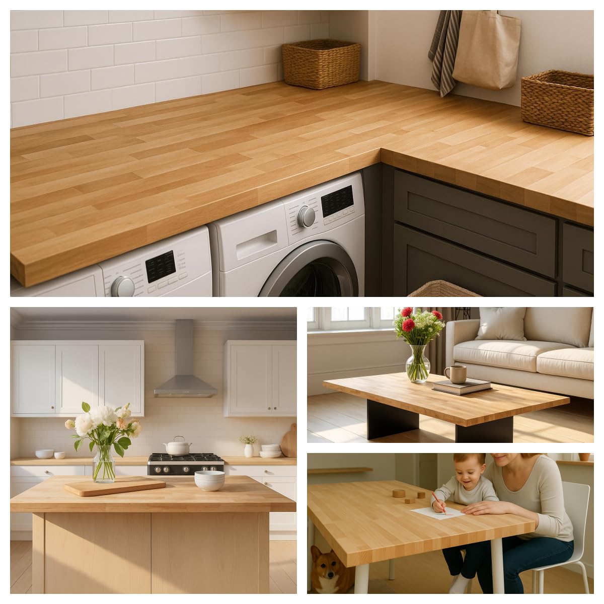 18"x25" Butcher Block Countertop Island, 1.5FT Unfinished Solid Birch Wood DIY Countertop, Durable Counter Table Tops for Kitchen Bar, Workshop, Laundry Counters Dining Room Tables 1.5"Thick