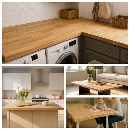 18"x25" Butcher Block Countertop Island, 1.5FT Unfinished Solid Birch Wood DIY Countertop, Durable Counter Table Tops for Kitchen Bar, Workshop, Laundry Counters Dining Room Tables 1.5"Thick