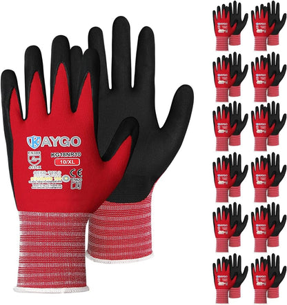 KAYGO Safety Work Gloves MicroFoam Nitrile Coated, 3 Pairs KG18NB,Seamless Knit Nylon Glove for Men and Women, Ideal for Automotive,Warehouse,Construction (Small,Gray)