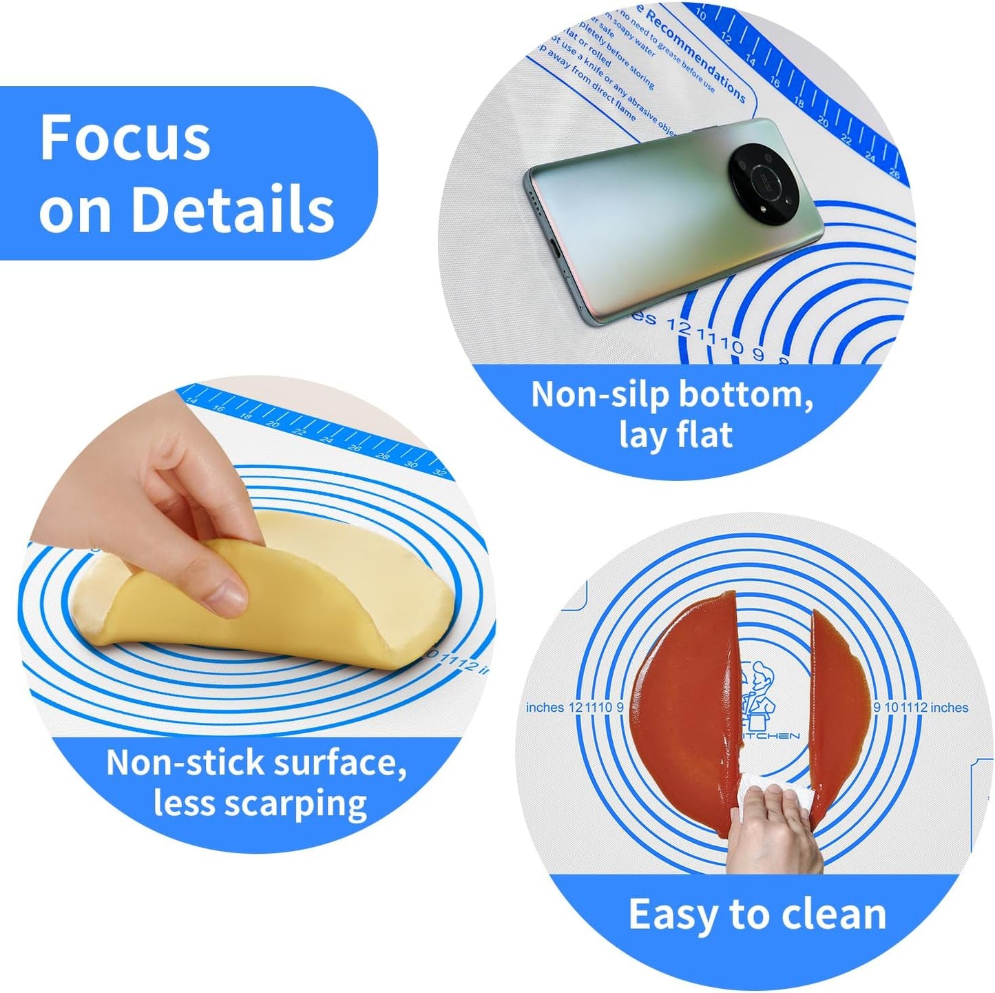 Silicone Baking Mat, Non Stick Pastry Mat Sheet for Dough Rolling, Nonslip Fondant/Pie Crust Mat, Counter Mat Oven Liner Mat for Making Cookies Macarons Bread Baking Supplies Extra Large 26 x 16 Inch