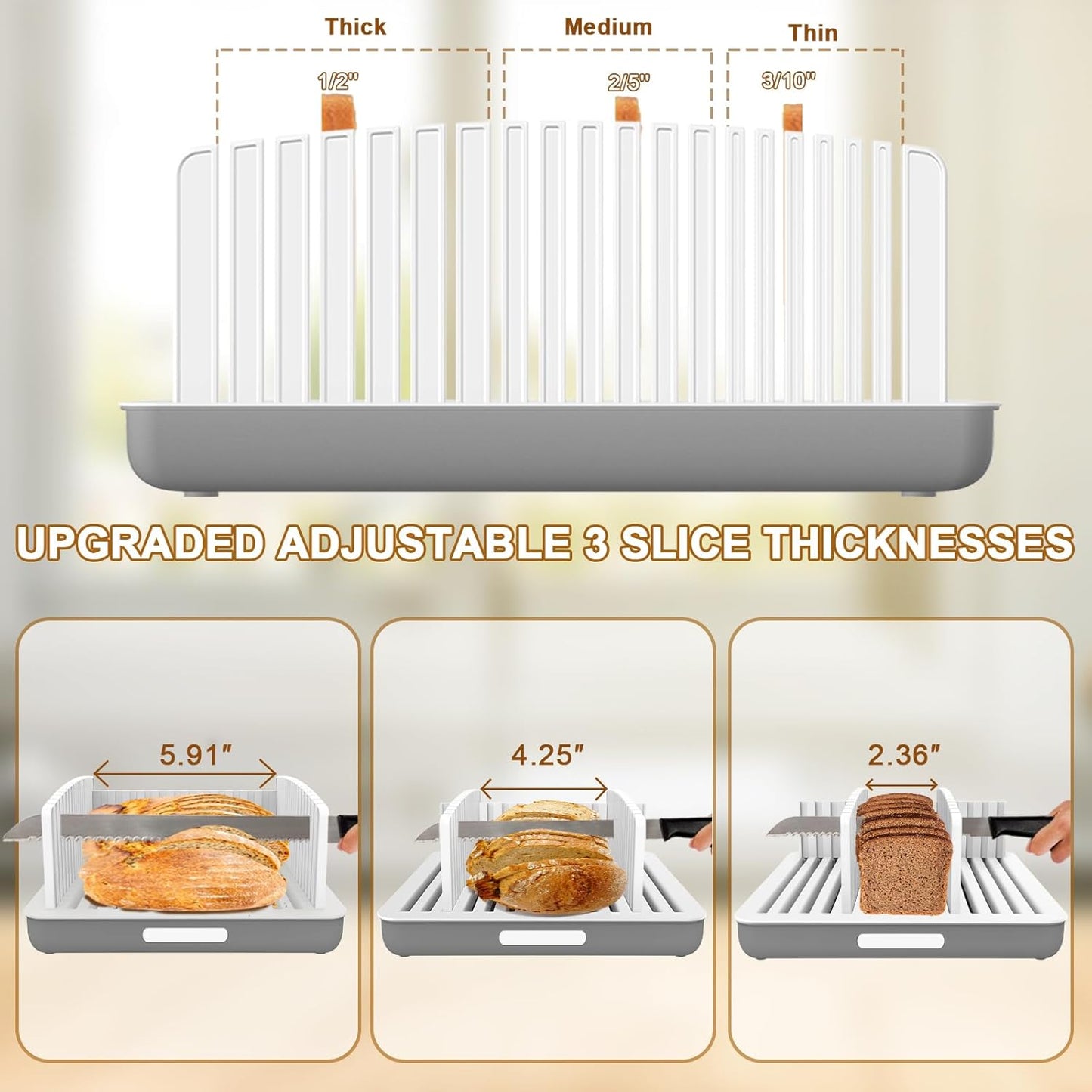 Kiss Core New Upgrade Bread Slicer for Homemade Bread, Bread Slicing Guide Adjustable Width, Foldable and Compact Cutting Guide with Crumb Tray, Suitability for Homemade Bread, Bagels, Cakes