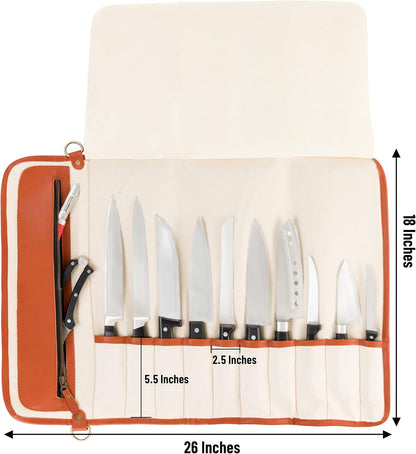 EVERPRIDE Chef Knife Roll Bag Holds 10 Knives and Cooking Tools – Durable Knife Case for Professional Chefs – Chef Bag is Easily Carried by Handle or Shoulder Strap – Knives Not Included