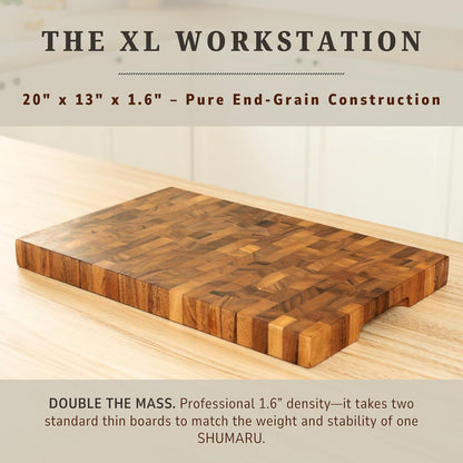 SHUMARU Mahogany End Grain Cutting Board, 17×13×1.6 in – Handmade Butcher Block, Knife-Friendly, Juice Groove, Non-Slip Feet