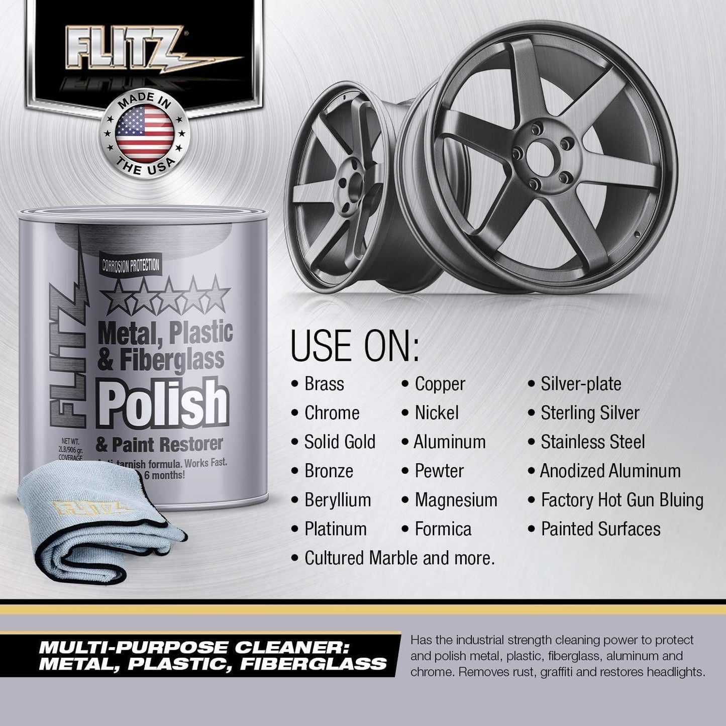Flitz Metal Polish Paste - 1.76oz USA-Made Polish for Solid Chrome, Stainless Steel, & Aluminum - Non-Abrasive for Light Oxidation - Requires Manual Buffing - Not for Plated/Coated Surfaces (1 Pack)