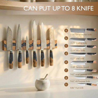 Magnetic Knife Holder, 15.7 Inch Walnut Wood and Resin Magnetic Knife Bar for Wall, Heavy Duty Magnet Holds 8 Knives, Handcrafted Ocean Blue (Ocean's Embrace)