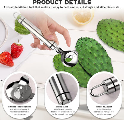 Spoon Cactus Peeler Tool, Stainless Steel Peeler Cactus, Cuchara Peladora De Nopales Tool Noodle Cutter Knife With Hole with Long Handle