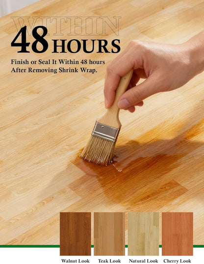 4FT Butcher Block Countertop Birch Solid Wood - 50" x 25" Table Top Butcher Block Cutting Board for Kitchen Island Cart Living Dining Office Desk Workbench Washer Dryer Countertop Unfinished 1.5" Th