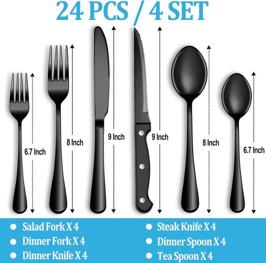 48 Pcs Silverware Set with Steak Knives Service for 8,Stainless Steel Flatware Set,Mirror Polished Cutlery Utensil Set,Home Kitchen Eating Tableware Set,Include Fork Knife Spoon Set,Dishwasher Safe