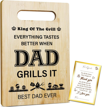 Best Dad Ever Bamboo Cutting Board, Grilling Gift For Men, Funny Charcuterie Boards for Home Kitchen Decor, Father's Day Birthday Gifts for Dad from Daughter Son -047
