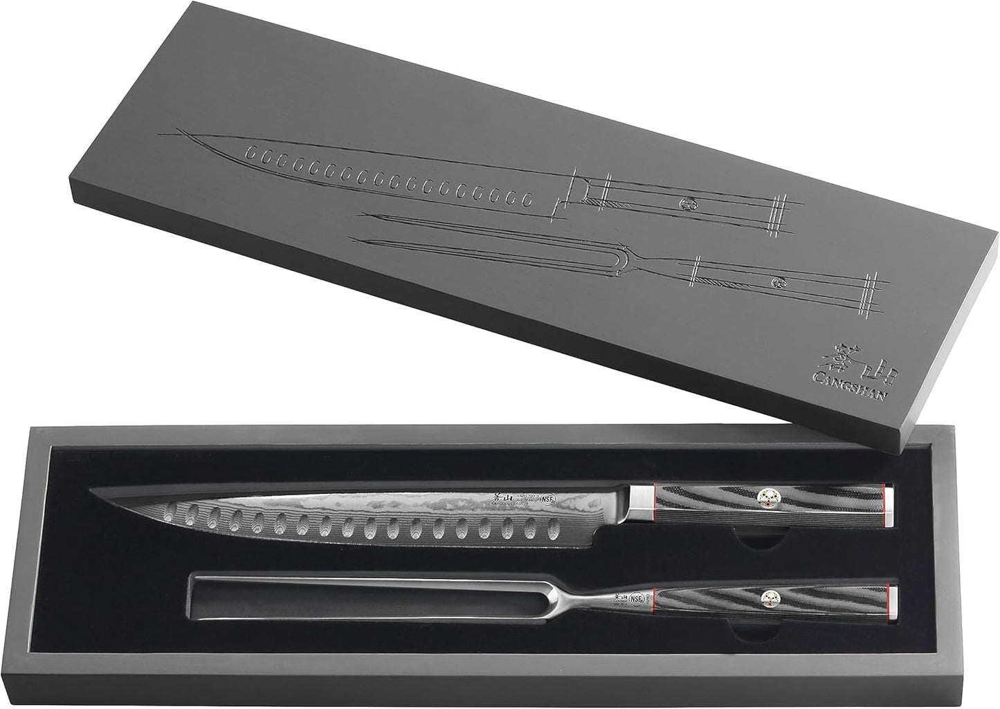 Cangshan YARI Series 2-Piece Carving Set with Ash Wood Box, X-7 Damascus Steel, 501332