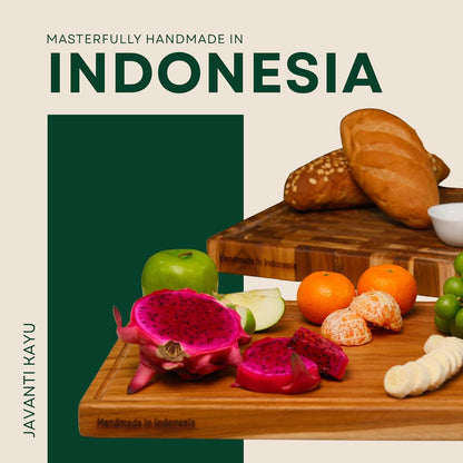 Teak Edge Grain Cutting Board – Premium Handmade Wood Chopping Board with Juice Groove & Handles, Knife-Friendly, Extra Thick Charcuterie – Made in Indonesia - L - 17.7 x 11.8 x 1.2 in