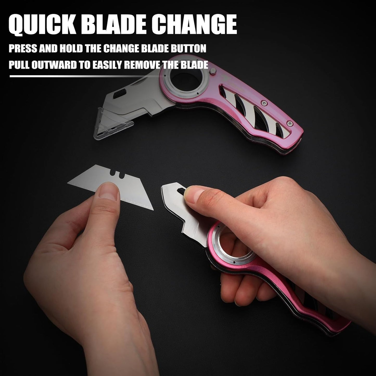 Tondiamo 4 Pcs Folding Pocket Utility Knife Heavy Duty Box Cutter Folding Razor Knife with Anti Slip Finger Loop Easy Change Blades 3 Lock Positions Design (Yellow,Red,Black,Green)