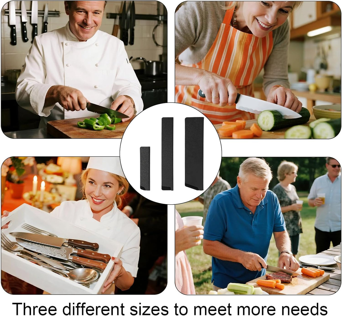 3pcs Knife Sheath, 3 Sizes Black ABS Chef Knife Cover with Felt Lining Knives Edge Guard Universal Protector for 5-8 Inch Kitchen Secure Storage Travel Blade Sleeves Accessories(5in+8in+8in)