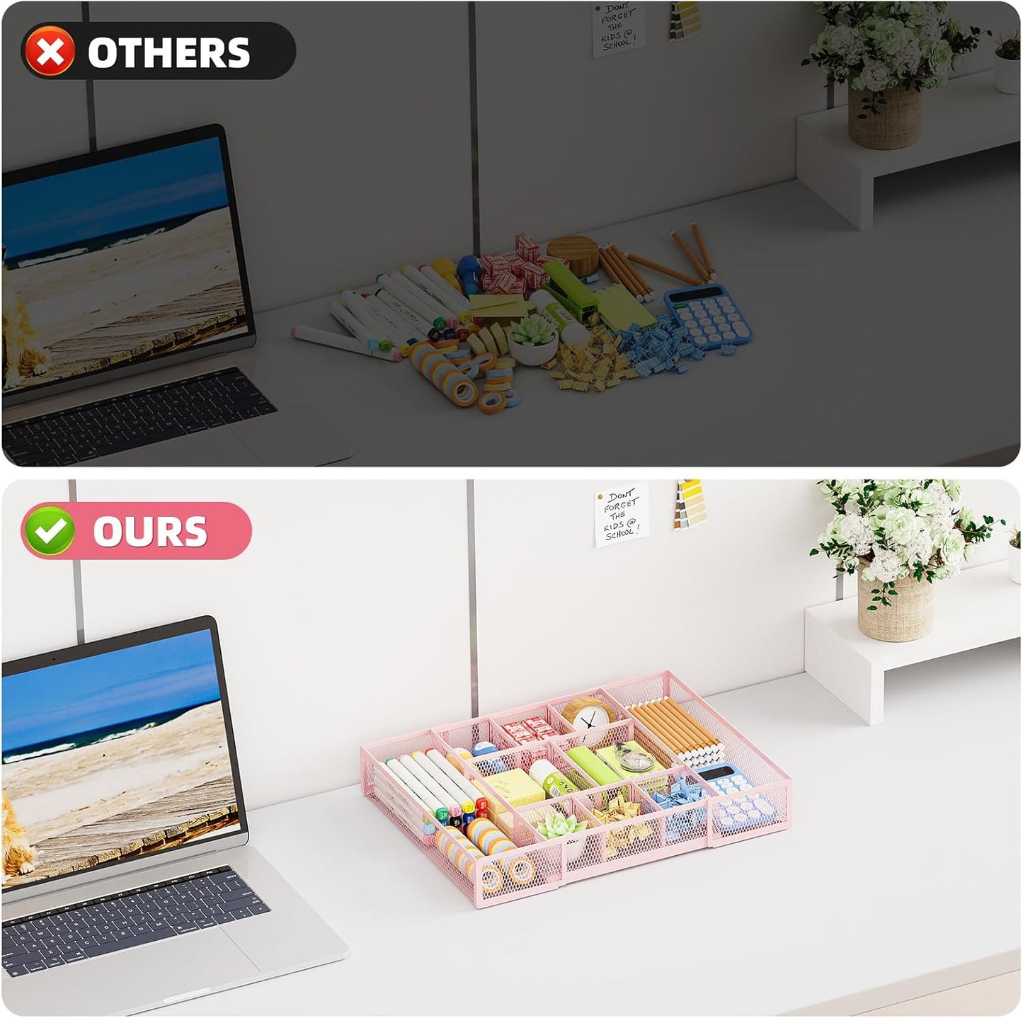 Marbrasse Expandable Desk Drawer Organizer, Mesh Drawer Organizer Tray with 10 Adjustable Compartments, Desk Organizers and Accessories for Office Supplies, Makeup & Vanity (Expandable White-2 pack)