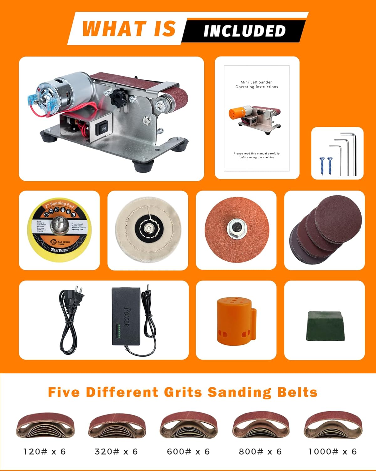 Mini Belt Sander, Electric Small Sander Knife Making Supplies, 7 Adjustable Speed Electric Knife Sharpener, Power Belt Grinder for Woodworking, Metal Working DIY (6.5'' x 6.8'' x 4.8'')