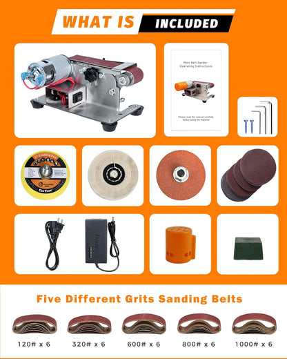 Mini Belt Sander, Electric Small Sander Knife Making Supplies, 7 Adjustable Speed Electric Knife Sharpener, Power Belt Grinder for Woodworking, Metal Working DIY (6.5'' x 6.8'' x 4.8'')