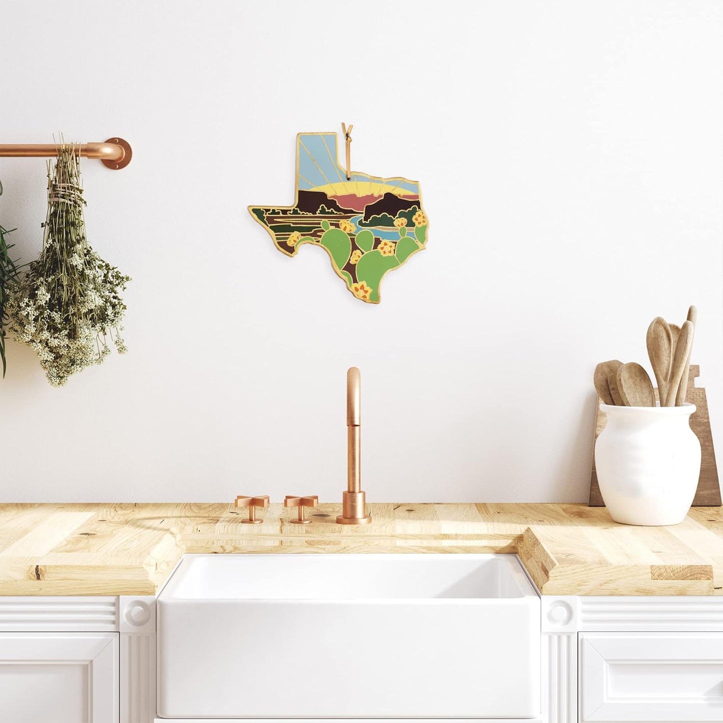 Totally Bamboo North Carolina State Shaped Cutting Board and Charcuterie Serving Platter with Artwork by Summer Stokes, Includes Hang Tie for Wall Display 18" x 8" x 5/8" - Colors B