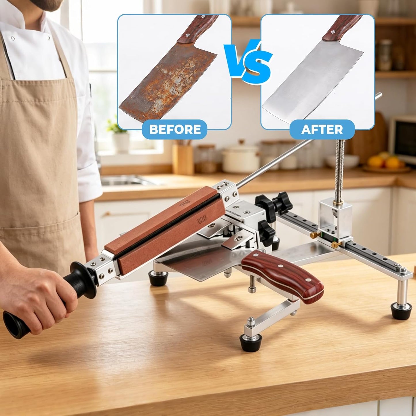 Fixed Angle Knife Sharpening System Professional Knife Sharpener with 4 Whetstones 360° Flipping Design Precision Adjustment Guided Knife Sharpener with 3 Clamps for All Types of Knives and Tools