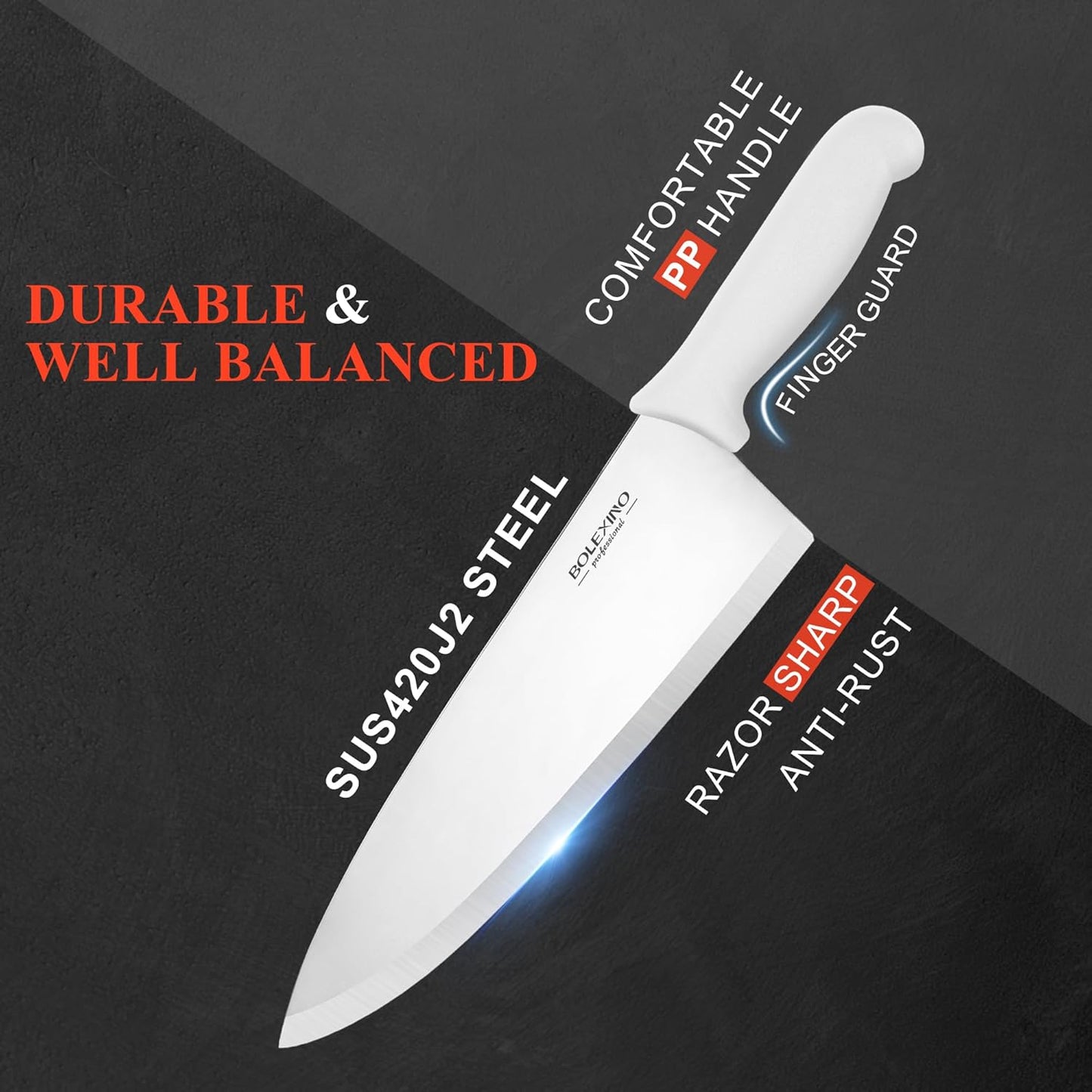 10 inch Japanese High Carbon Stainless Steel Chef Knife, Professional Sharp Wide Cook Knife with Non-slip Ergonomic Handle, for Kitchen Home Restaurant (Green)