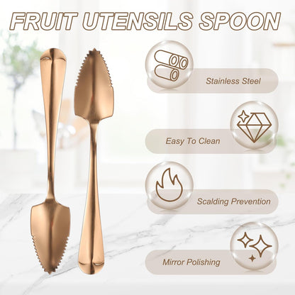 uxcell 4Pcs Grapefruit Spoons, Stainless Steel Fruit Utensils Spoon with Serrated Edge Thick Gauge Handle Grapefruit Knife Tool Mirror Finish for Citrus Melon Dessert, Purple