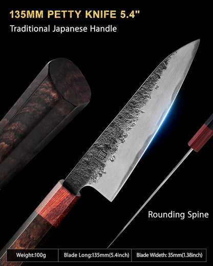 kanngou Paring Knife 5.3 inch Japanese Petty Knives, AUS-8 Alloy Steel Kitchen Utility Knife with Red Sandalwood and Eboy Wood Handle, Fruit Peeling Knife with Premium Box (WA Series)