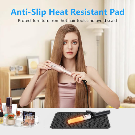 Heat Resistant Mat Oversize Curling Iron Mat Silicone Hot Hair Tools Mat for Hair Straightener,Flat Irons,Hair Styling Tools Countertop protection Portable Travel Mat 14.2" x 11"