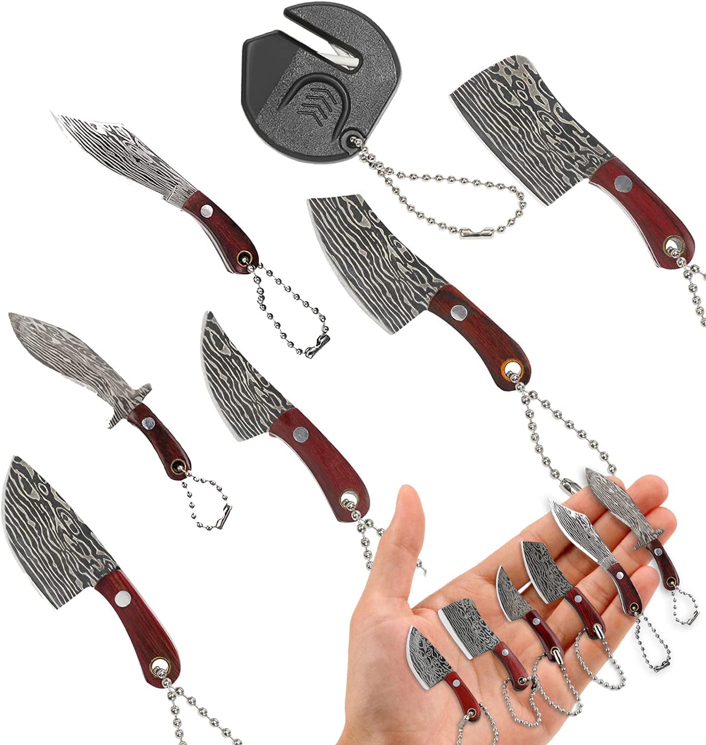 Damascus Pocket Knife Set Mini Chef Tiny Cleaver for Package Opener Box Cutter - of 4
