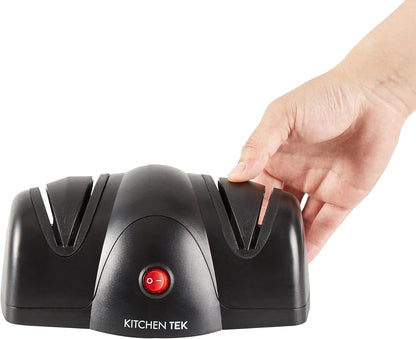 Restaurantware-Kitchen Tek 2-Stage Electric Knife Sharpener, 1 Straight-Edge Knife Sharpener With Diamond Grinding Wheel - 120 Voltage, Quick Sharpening, Gray Plastic, For Kitchen Knives