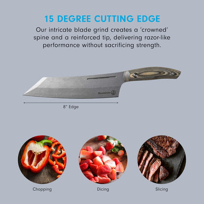 Messermeister Carbon 8” Bunka Chef’s Knife - Bohler K110 High Carbon Steel with a Ceramic Stonewash Finish - Resin-Stabilized Wood Handles - Handcrafted in Maniago, Italy