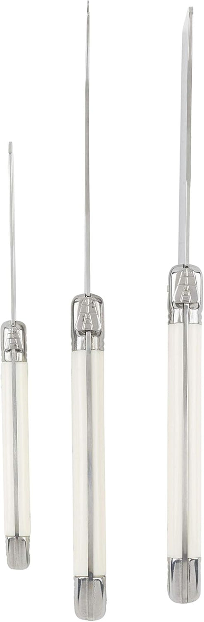 Laguiole Cheese Knife Set of 3 – Charcuterie Accessories w/Faux Ivory Handles – Includes 6.25" Cheese Spreader, 9.25" Spear & 8.5" Cleaver Knife