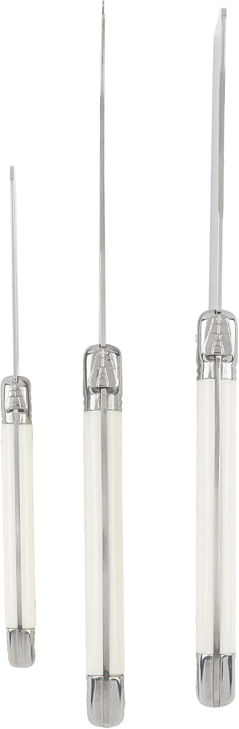 Laguiole Cheese Knife Set of 3 – Charcuterie Accessories w/Faux Ivory Handles – Includes 6.25" Cheese Spreader, 9.25" Spear & 8.5" Cleaver Knife