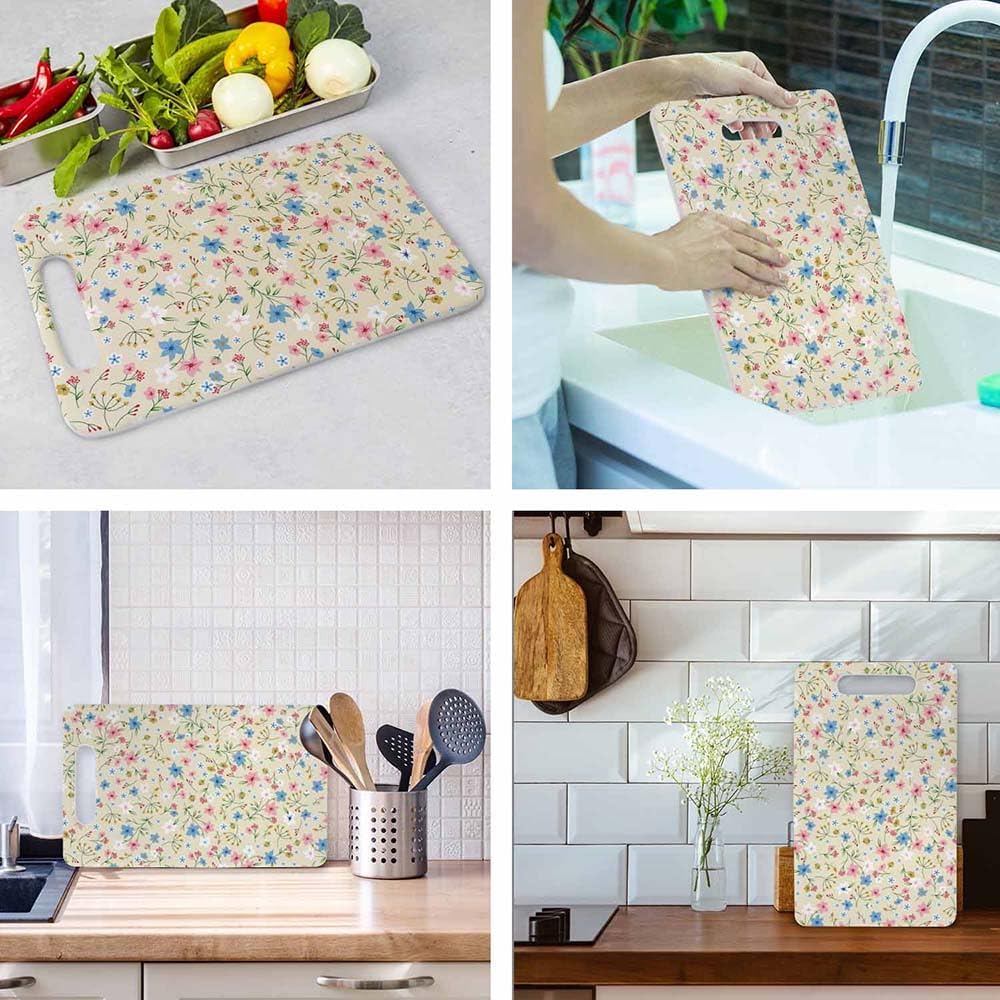 Coffee Set Cutting Board with Handles Coffee Maker Muffin Cup Flower Hot Drink Love Cutting Boards Plastic Safe Chopping Board for Kitchen 16" x 10" x 0.24"