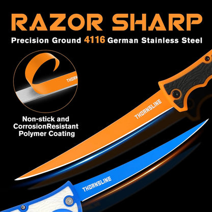 Folding Fillet/Fishing/Camping/Hunting Knife, Ultra-Sharp G4116 German Stainless-Steel Blades, Non-Slip Handles,7 ½ inch folded,13 ½ inch overall Length, 2025 New Upgraded Knife
