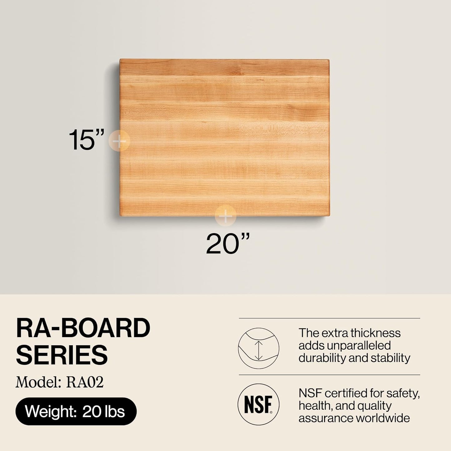 John Boos Handle Boards Series Rectangular Wooden Maple Cutting Board 24”x18” – 2.25” Thick, 30-lb Reversible Butcher Block with Juice Groove, Edge-Grain & Metal Handles