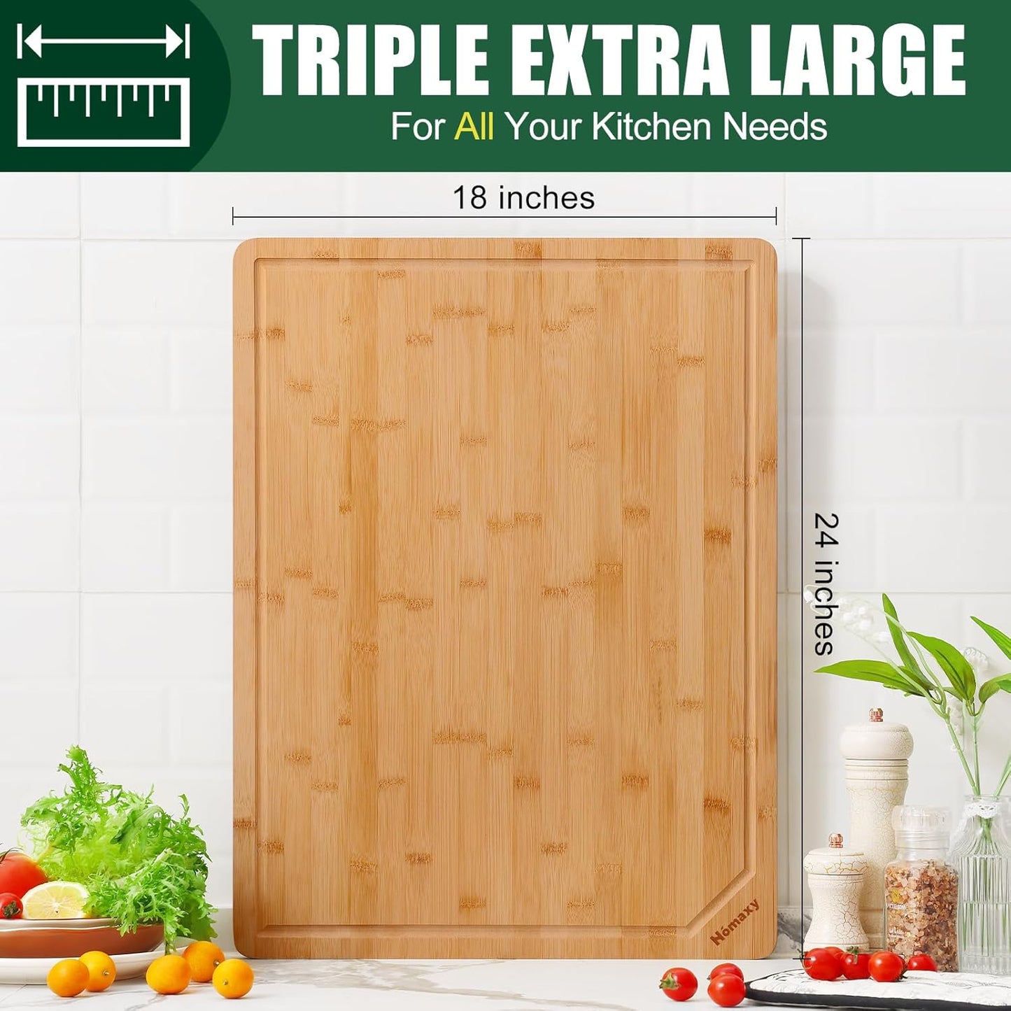 Homaxy Extra Large Organic Bamboo Cutting Boards for Kitchen, 18"x12" Wooden XL Cutting Board with Juice Groove and Handles, Charcuterie Butcher Block Wood Serving & Chopping Board - Pre Oiled