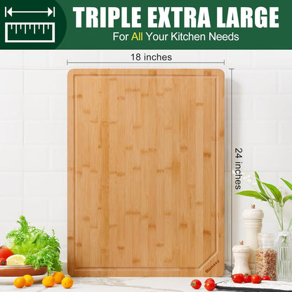 Homaxy Extra Large Organic Bamboo Cutting Boards for Kitchen, 18"x12" Wooden XL Cutting Board with Juice Groove and Handles, Charcuterie Butcher Block Wood Serving & Chopping Board - Pre Oiled