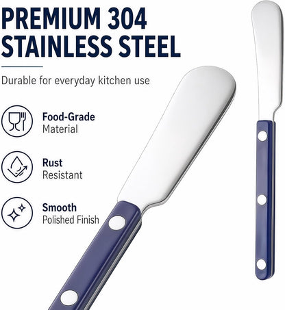 4PCS Stainless Steel Butter Knives Set: 6.3 Inch Cheese Spreader 304 Stainless Steel with Ergonomic Handle for Cheese, Butter & Jam (green)