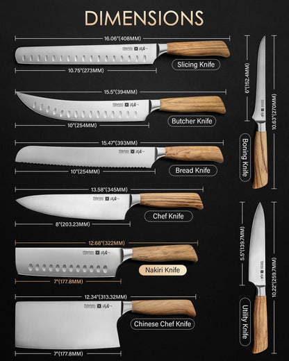 Mitsuharu 7 inch Nakiri Knife, SHOMAN Series Vegetable Knife, Razor Sharp Blade, Ergonomic Olive Wood Handle, German Steel Meat Cleaver, Japanese Chef Knife, Vegetable Kitchen Knife with Case