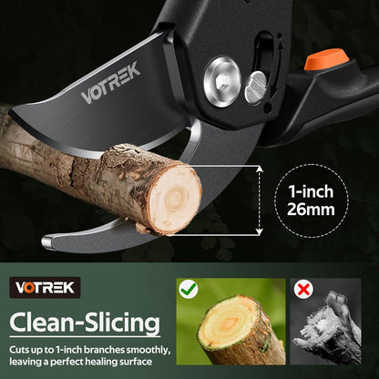 VOTREK® Pruning Shears, [Patented Stepless Handle Opening] - Garden Clippers with Ultra-Sharp SK5 Steel for Weak Hand, Bonsai Scissor Universal Fit for All Hand Sizes, Effortlessly Cut 1-Inch Branches