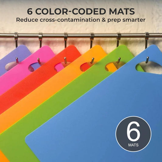 Chef’s Vision Flexible Cutting Mats (Set of 6) – 1.2mm Thick Color-Coded Kitchen Prep Mats – Non-Slip Flexible Cutting Boards – Dishwasher Safe – 15” x 12”