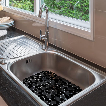 Coopay Kitchen Sink Mat Pebble Protect Mat PVC Eco-friendly Adjustable Stainless steel/ Porcelain Dish Drying Pad Protector for Bottom of Kitchen Sink, 15.8 x 11.8 inches (2 Pack, Black and Gray)