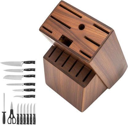 14-Slot Knife Block Compatible with Cuisinart,Rubberwood Block Knife Storage Organizer for Kitchen,Anti-Slip And Drainage Base