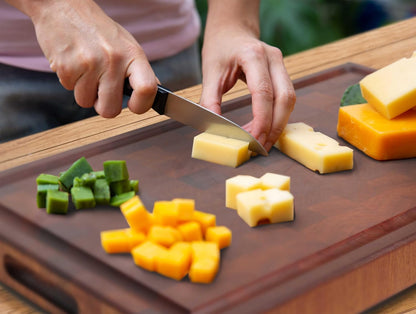Straga Handmade Reversible End Grain Mahogany Heavy-Duty Chopping Block with Non-Slip Feet, Deep Juice Groove, Built-in Handles - Ideal for Cutting Meat, Cheese, Vegetables (12" x 9", Mahogany)