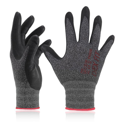DEX FIT Nitrile Work Gloves FN330, 15-Gauge 3D Snug Stretch Fit, Touchscreen, Power Grip in Wet & Oily Conditions, Mechanic & Warehouse, Men & Women, Black, M, 3 Pairs