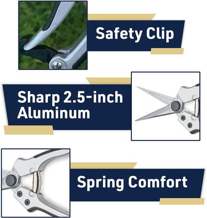 Pruning Shears - Garden Scissors Florist Snips - 2.5” Blades - Flower Scissors for Cutting Fresh Flowers, Trimming, or Harvesting Herbs or Fruit - Pruners for Gardening Tools by Kings County Tools