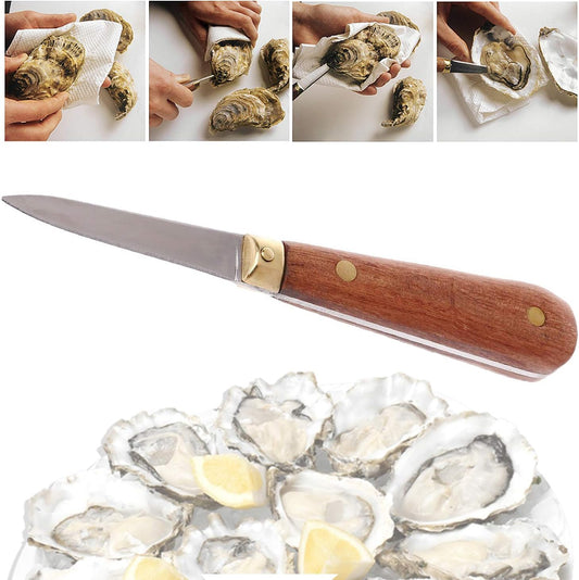 Oyster shucking knife, oyster knife, full tang knife not easy to break and bend (1knife+1case)